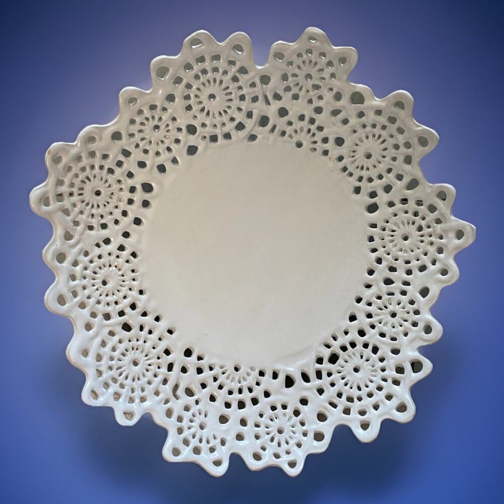 Vintage Italian White Reticulated Floral Decorative Wall Charger 15"x2.5"